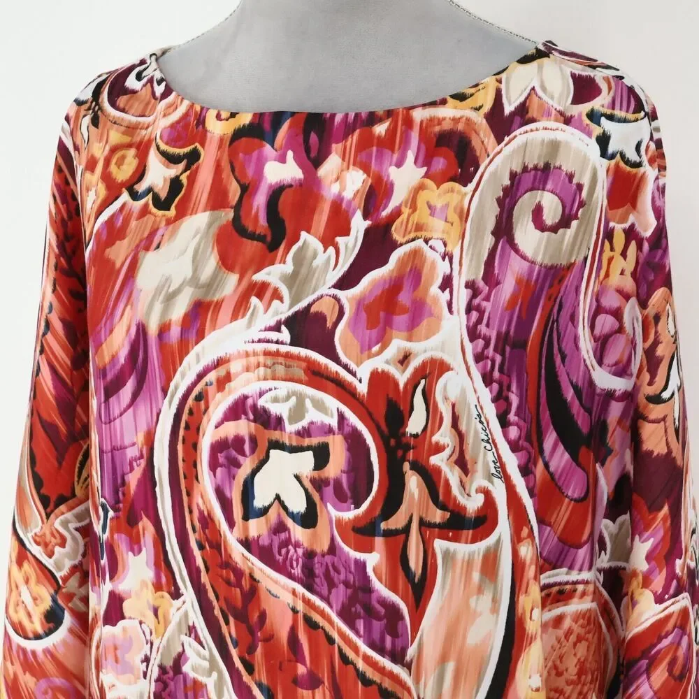 Chico's sz 2 (12-14) Vibrant Paisley and Leopard Blouse - Picture 8 of 13